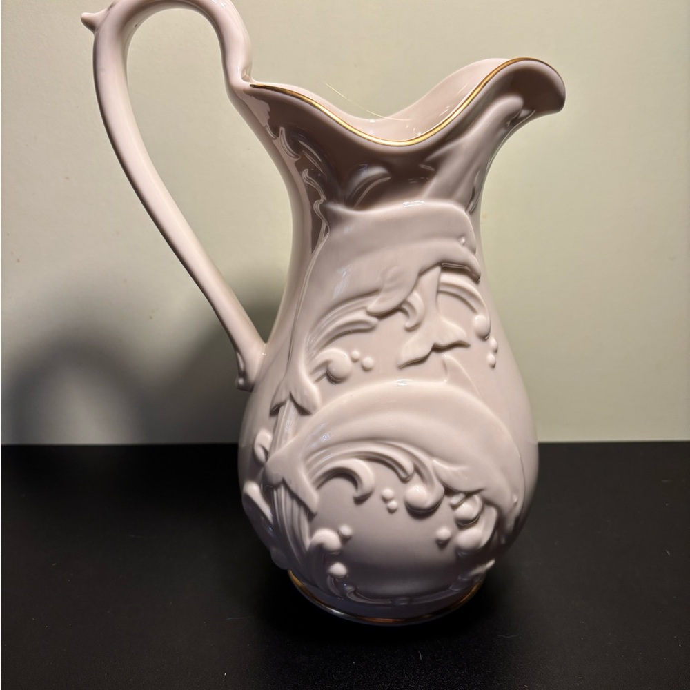 Lenox The Waveswept Pitcher 1994 Fine China - Dolphin Pitcher w/ Gold Trim MINT